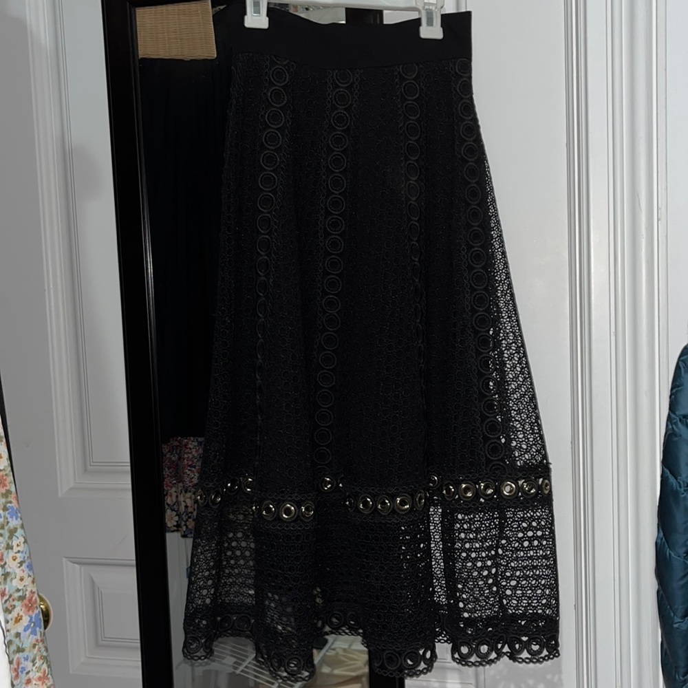 Maje Black Lace Midi Skirt, Size XS